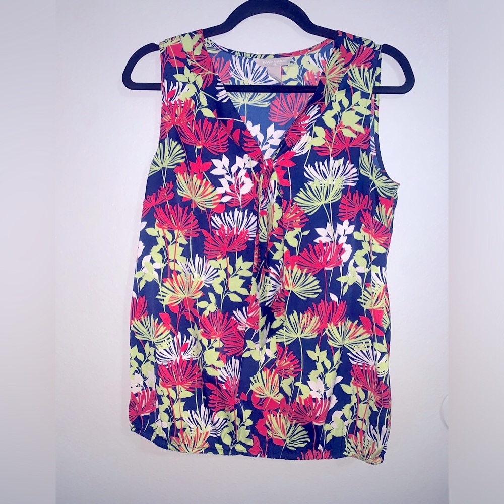 Banana Republic sleeveless top front tie floral print tropical colorful small